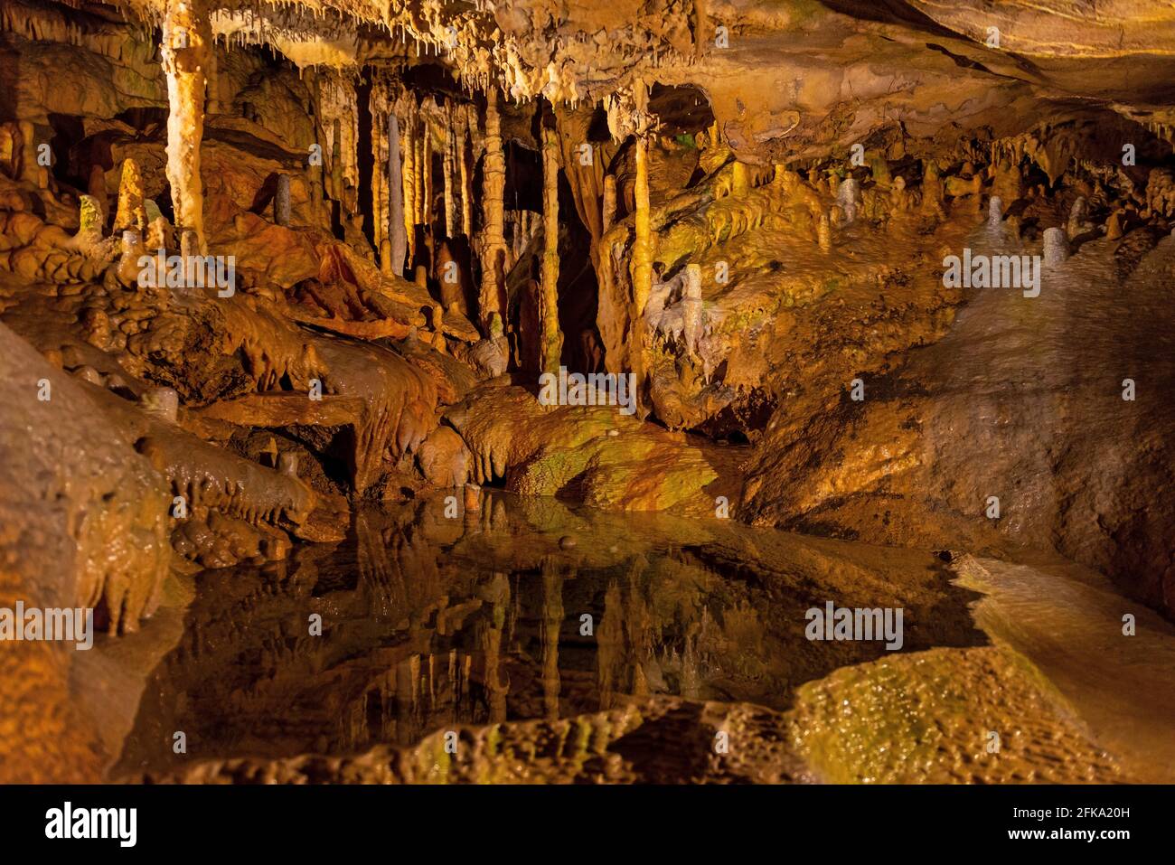 Caves of Han are a network of underground caves in Han Sur Lesse close to Rochefort, Wallonia, Belgium. Stock Photo