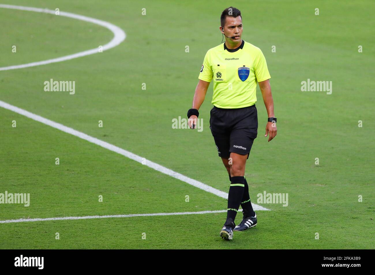 Lima, Peru. 29th Apr, 2021. Referee Nicolas Gallo Barragan (COL) during a match between Sport Huancayo (Peru) vs River Plate Asunción (Paraguay) played at the National Stadium of Peru, in Lima, Peru. Game valid for the second round of the group stage of CONMEBOL Sudamericana 2021. Credit: Ricardo Moreira/FotoArena/Alamy Live News Stock Photo
