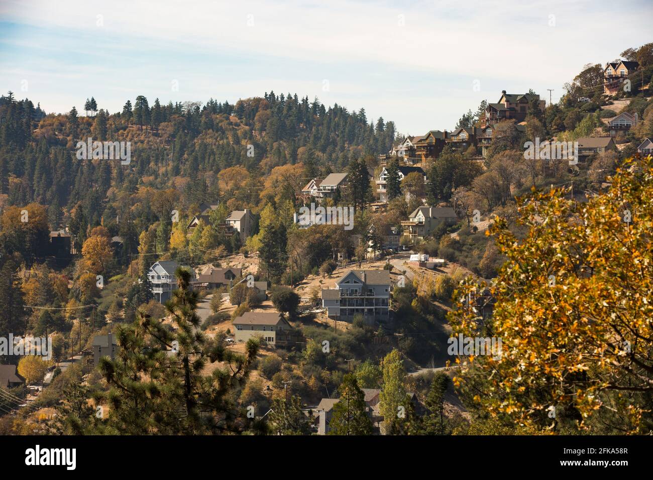 Afternoon view of the houses above Lake Arrowhead, California, USA