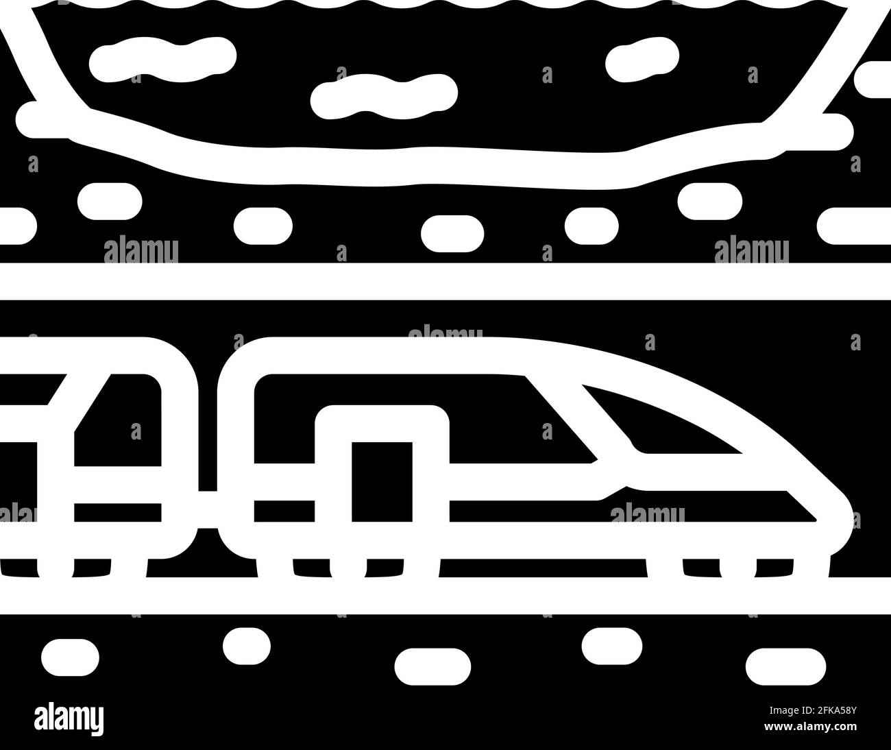 underwater railway tunnel glyph icon vector illustration Stock Vector
