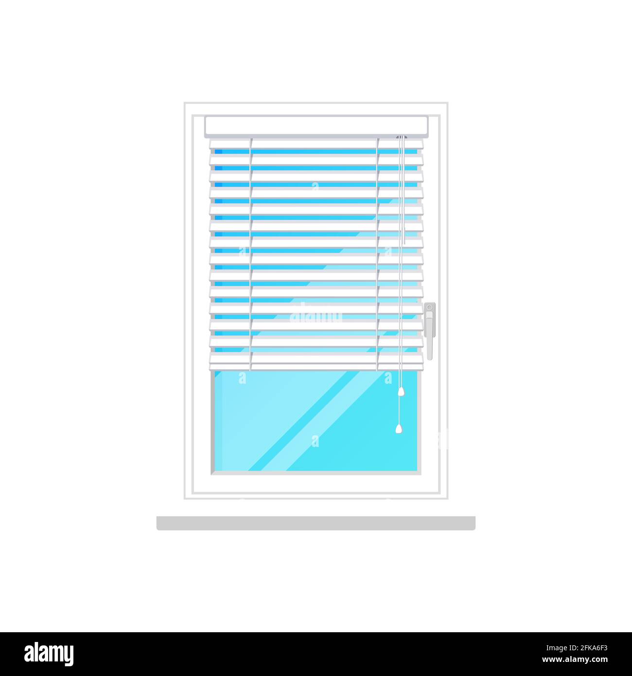 Window blinds shutters or jalousie curtain, white isolated vector icon. Closed or open office and home glass frame plastic window with white modern ho Stock Vector