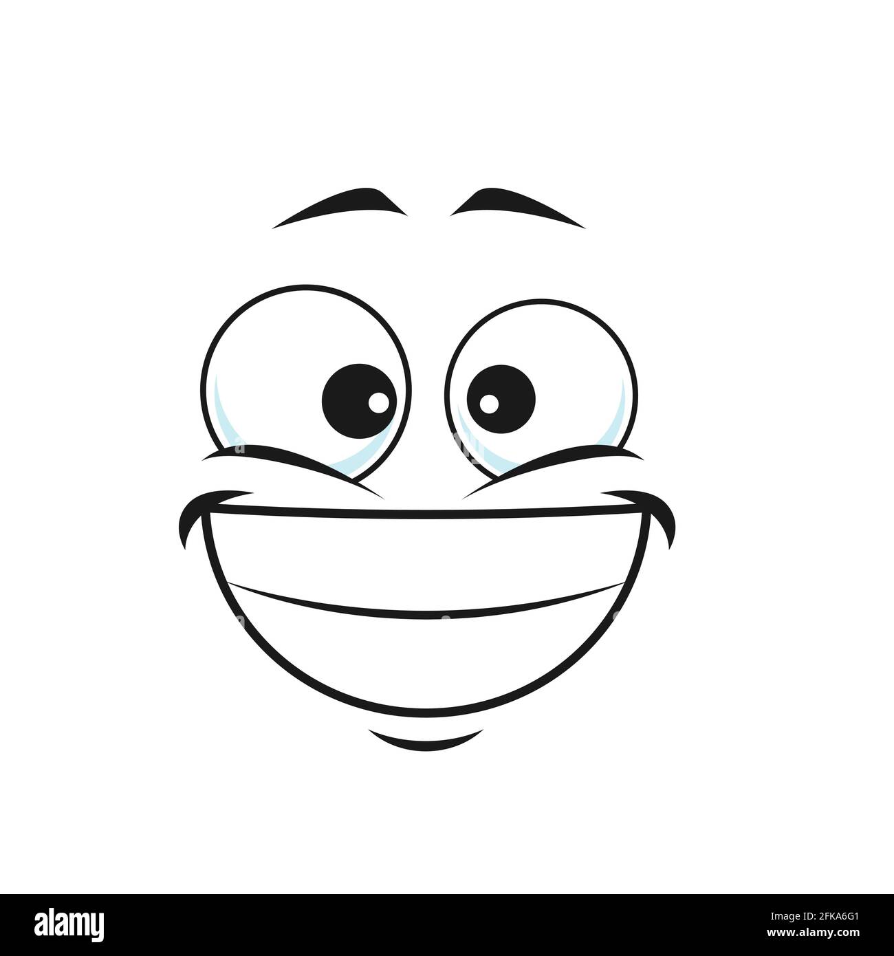 Grinning smiley showing teeth, happy face with broad smile isolated icon. Vector emoticon with big toothy smile, smiling emoji with big eyes. Happy em Stock Vector