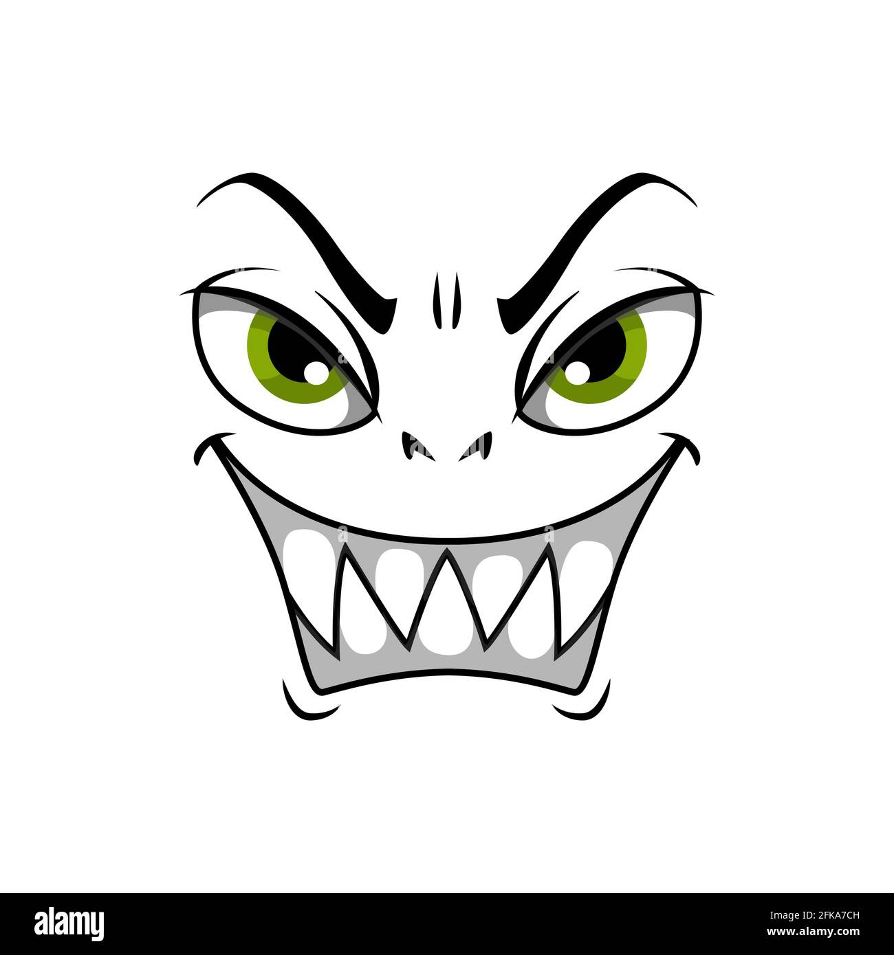 Monster face cartoon vector icon, gloat smiling emotion with angry