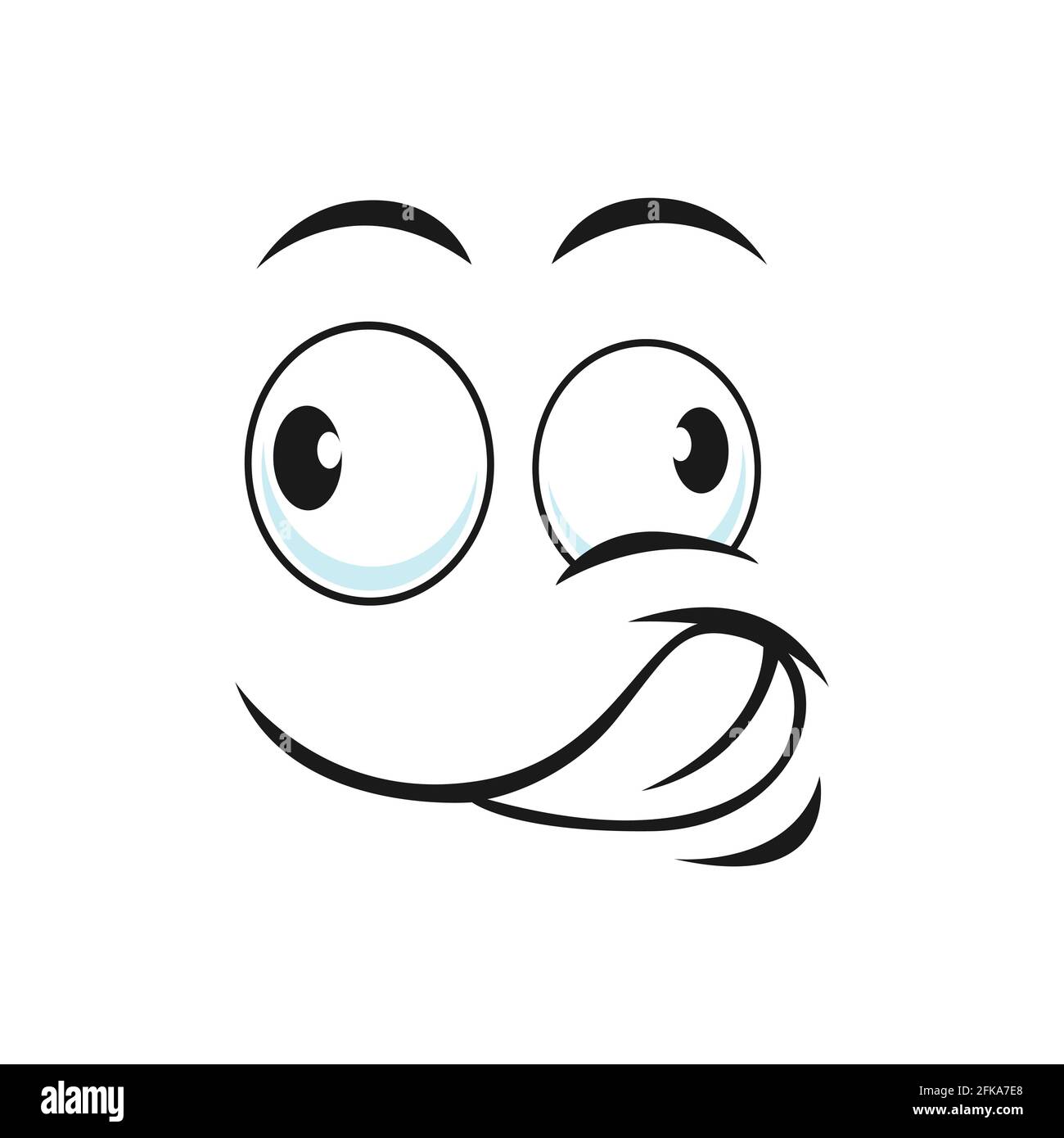 Confused emoticon expression with smile isolated happy emoji. Vector wondering insecurity facial expression. Uncertain astonished or puzzled smiley. O Stock Vector