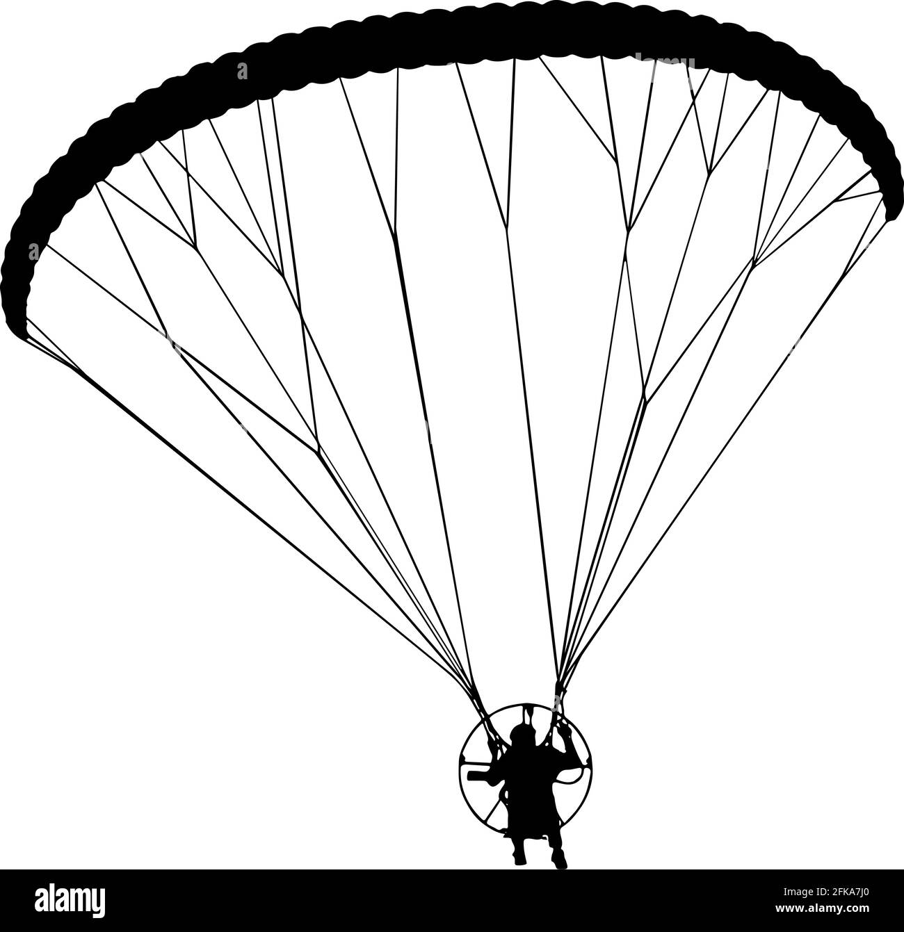 Powered paraglider vector illustration in black on white background Stock Vector