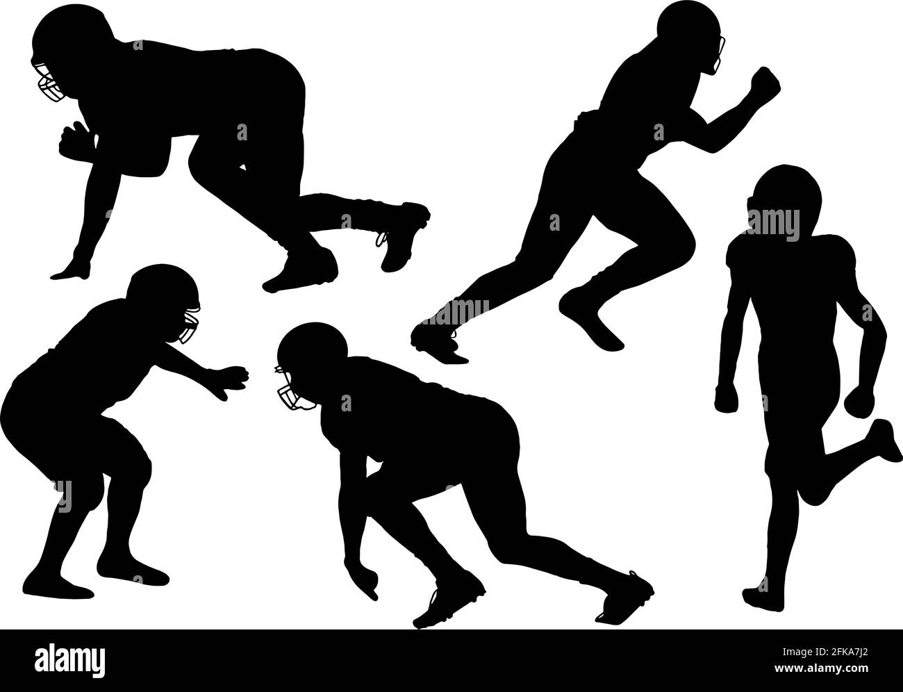 American Youth Football Players silhouettes in black on white background Stock Vector