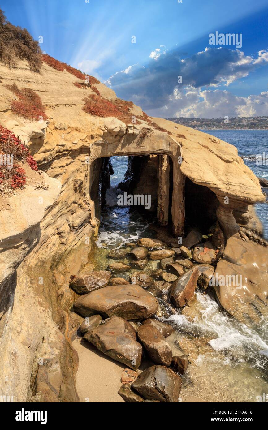 Coastal caves at La Jolla Cove in Southern California in summer on a sunny day Stock Photo