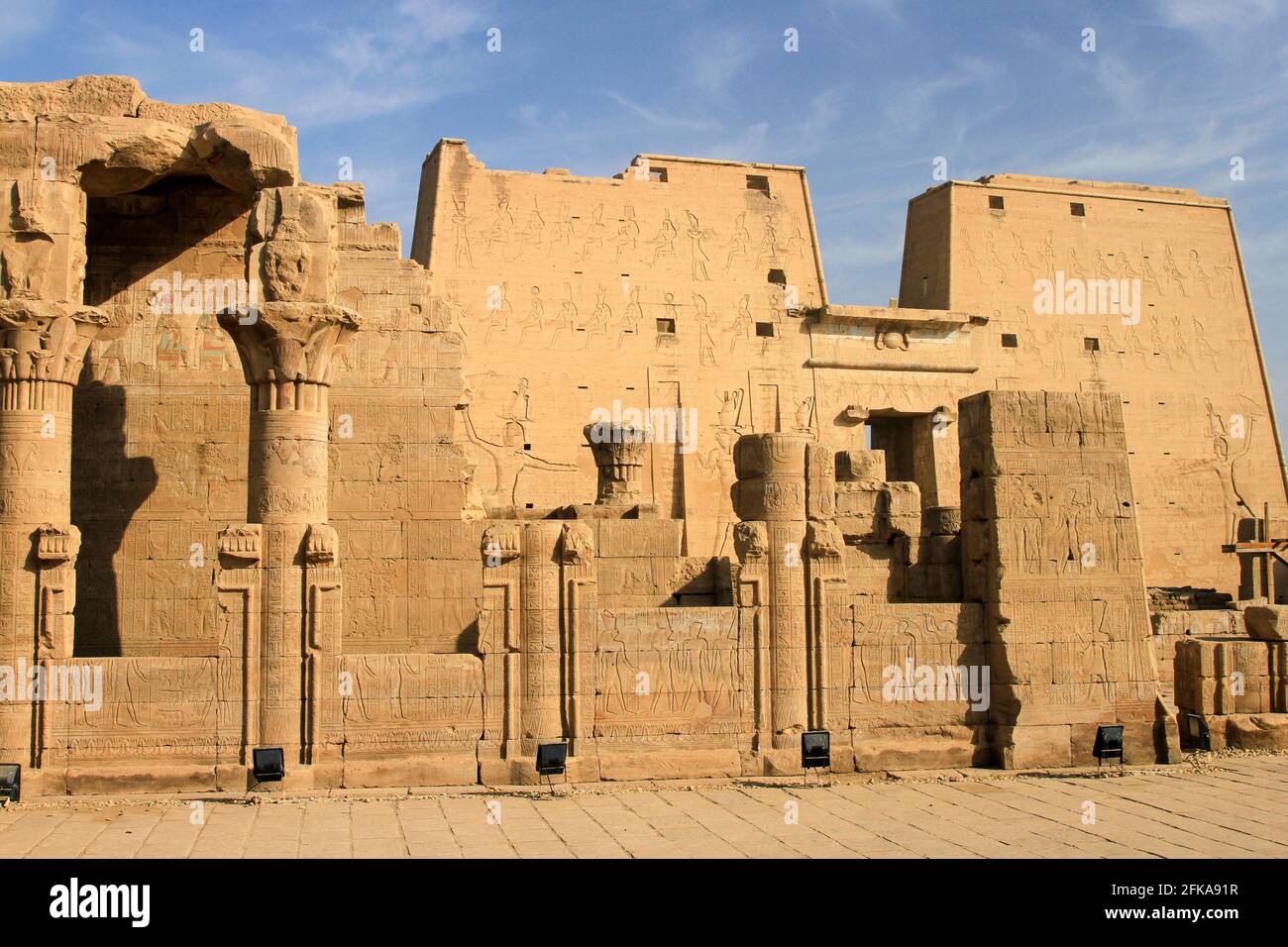 Ruins and hieroglyphics of Edfu Temple, Edfu, Egypt Stock Photo
