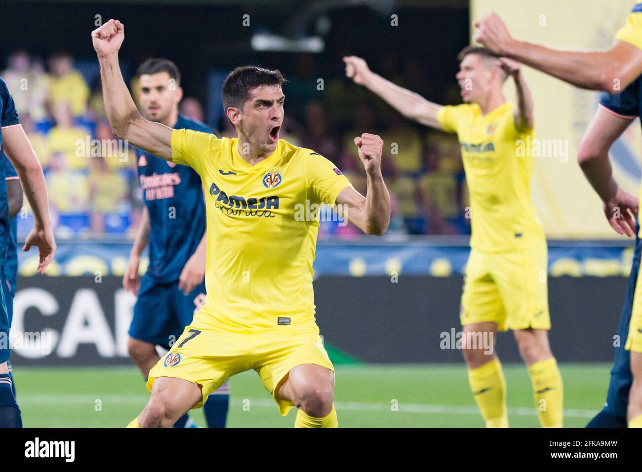 Villarreal Spain 29th Apr 2021 Gerard Moreno Of Villarreal Cf Celebrates A Goal During The Uefa Europa League Semi Final First Leg Football Match Between Villarreal And Arsenal At Estadio De La