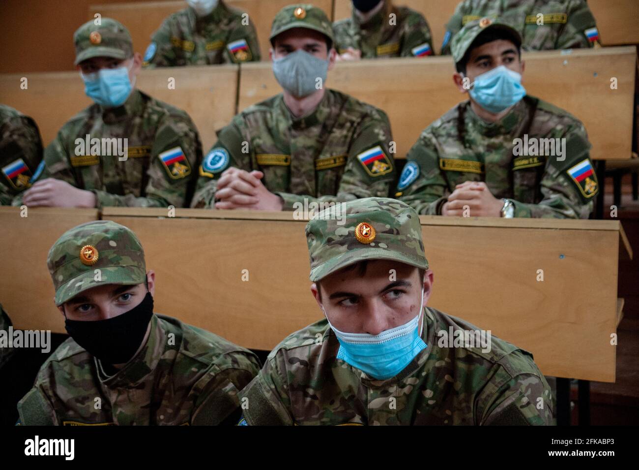 Tambov, Russia. 29th Apr, 2021. Voluntary people's vigilantes (help the police in the protection of public order) prepare to patrol the streets of Tambov. (Photo by Lev Vlasov/SOPA Images/Sipa USA) Credit: Sipa USA/Alamy Live News Stock Photo