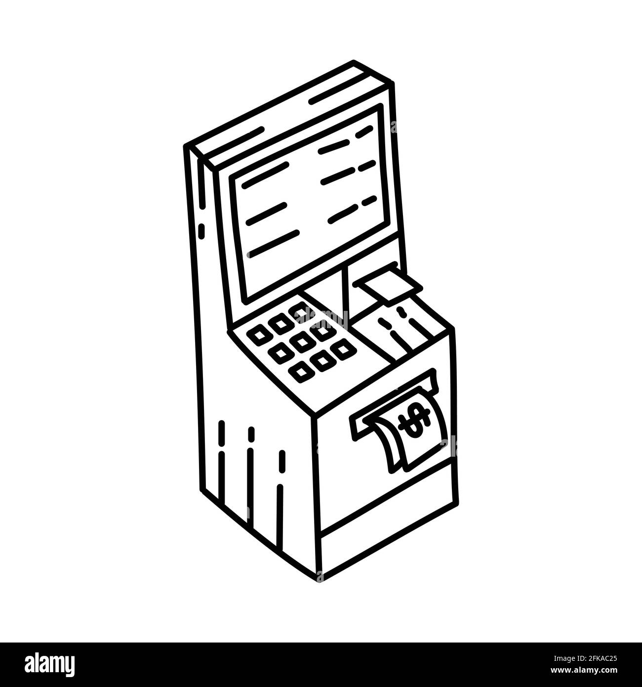 Financial Activity in The ATM Hand Drawn Icon Set Vector. Stock Vector