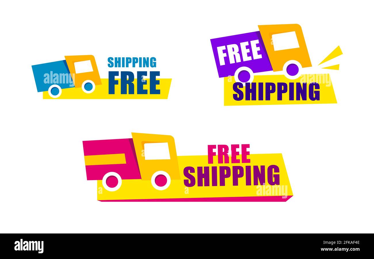 Set Label free shipping Red and yellow. Cargo truck. Vector yellow ...