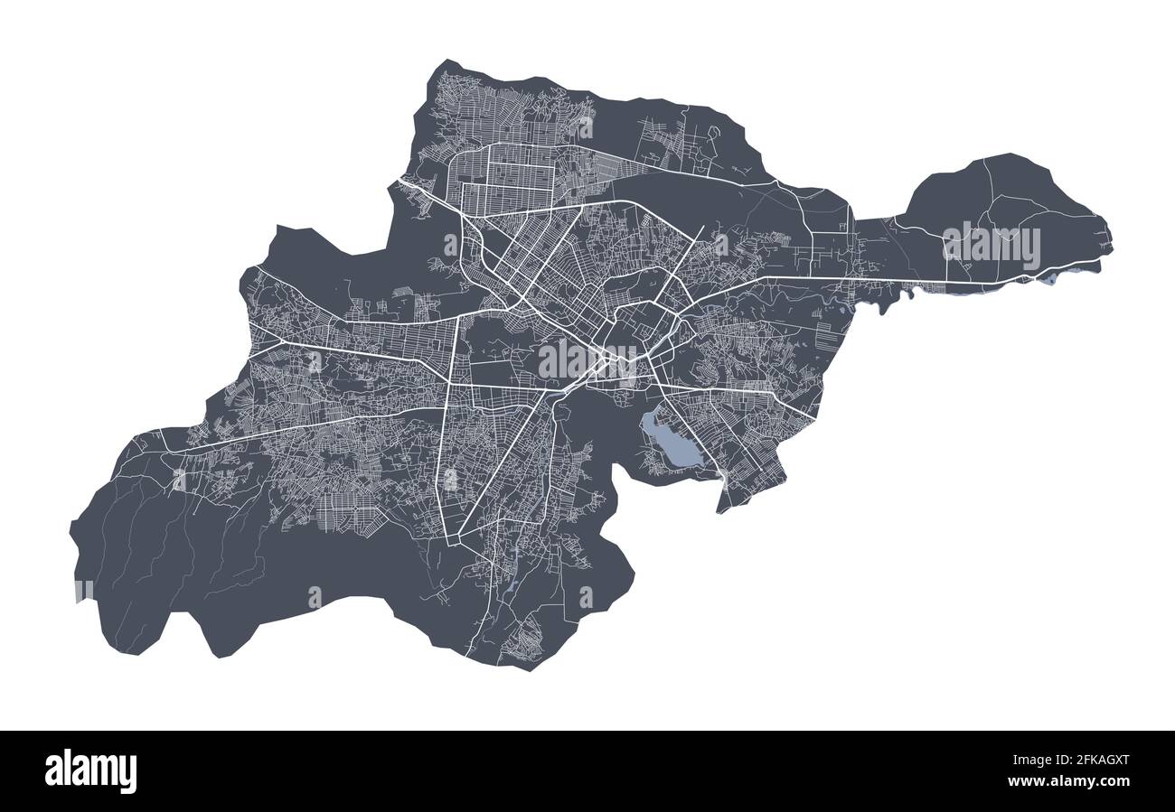 Kabul map. Detailed vector map of Kabul city administrative area. Cityscape poster metropolitan aria view. Dark land with white streets, roads and ave Stock Vector