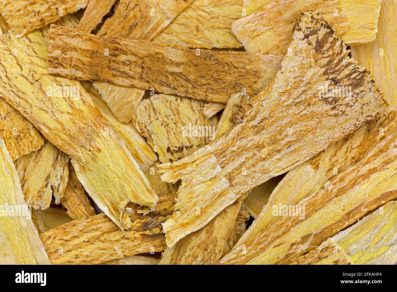 Closeup texture of dried Mongolian milkvetch, known as huang qí used in traditional Chinese medicine (Astragalus propinquus) Stock Photo