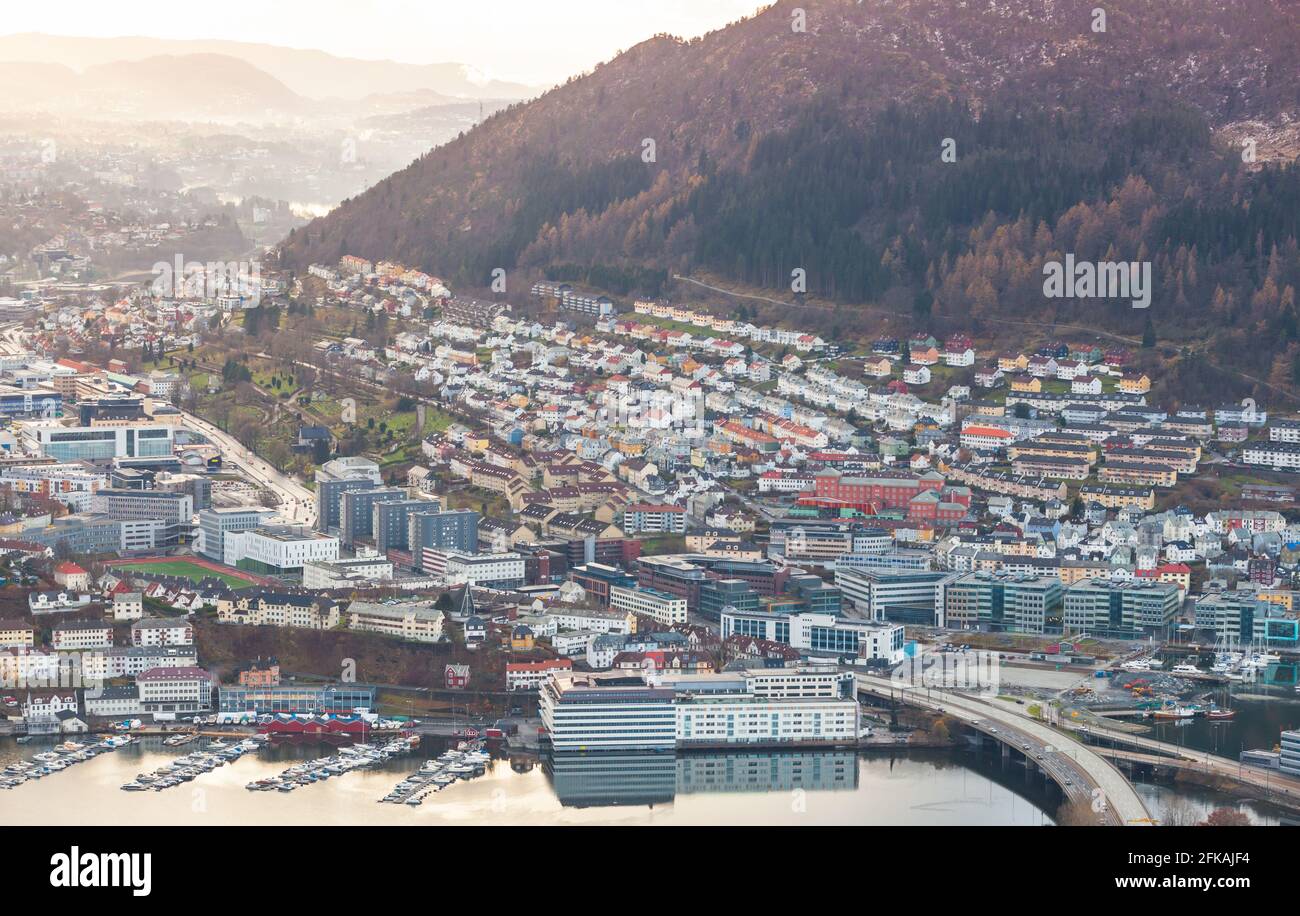 Bergen Norway, aerial city view with modern living houses taken on a day time Stock Photo