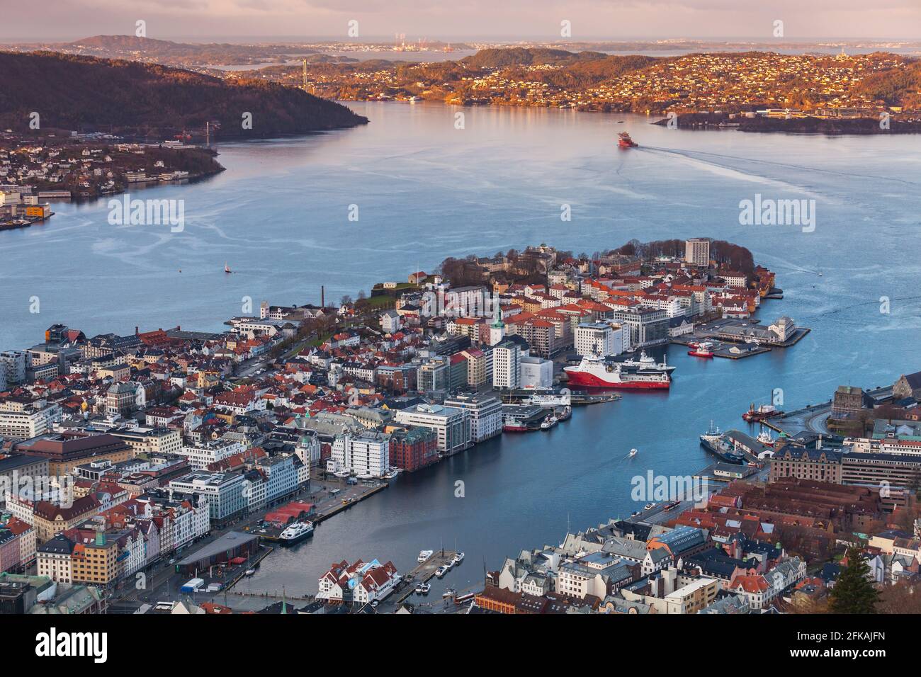 Norway, Bergen Havn. Aerial view on a spring morning Stock Photo