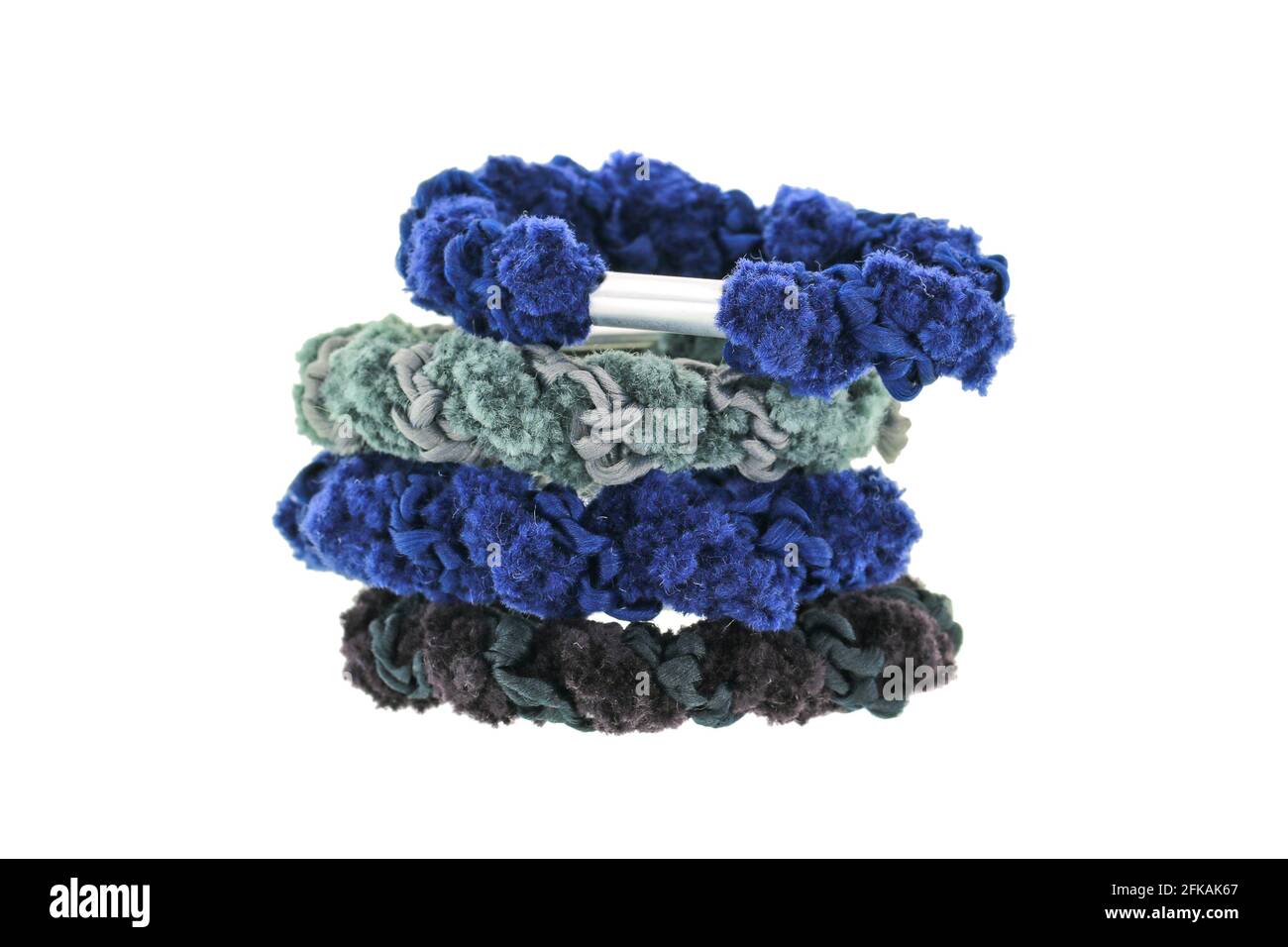 A stack of elastic head dressing, hair ties in blue and black shade isolated on white Stock Photo