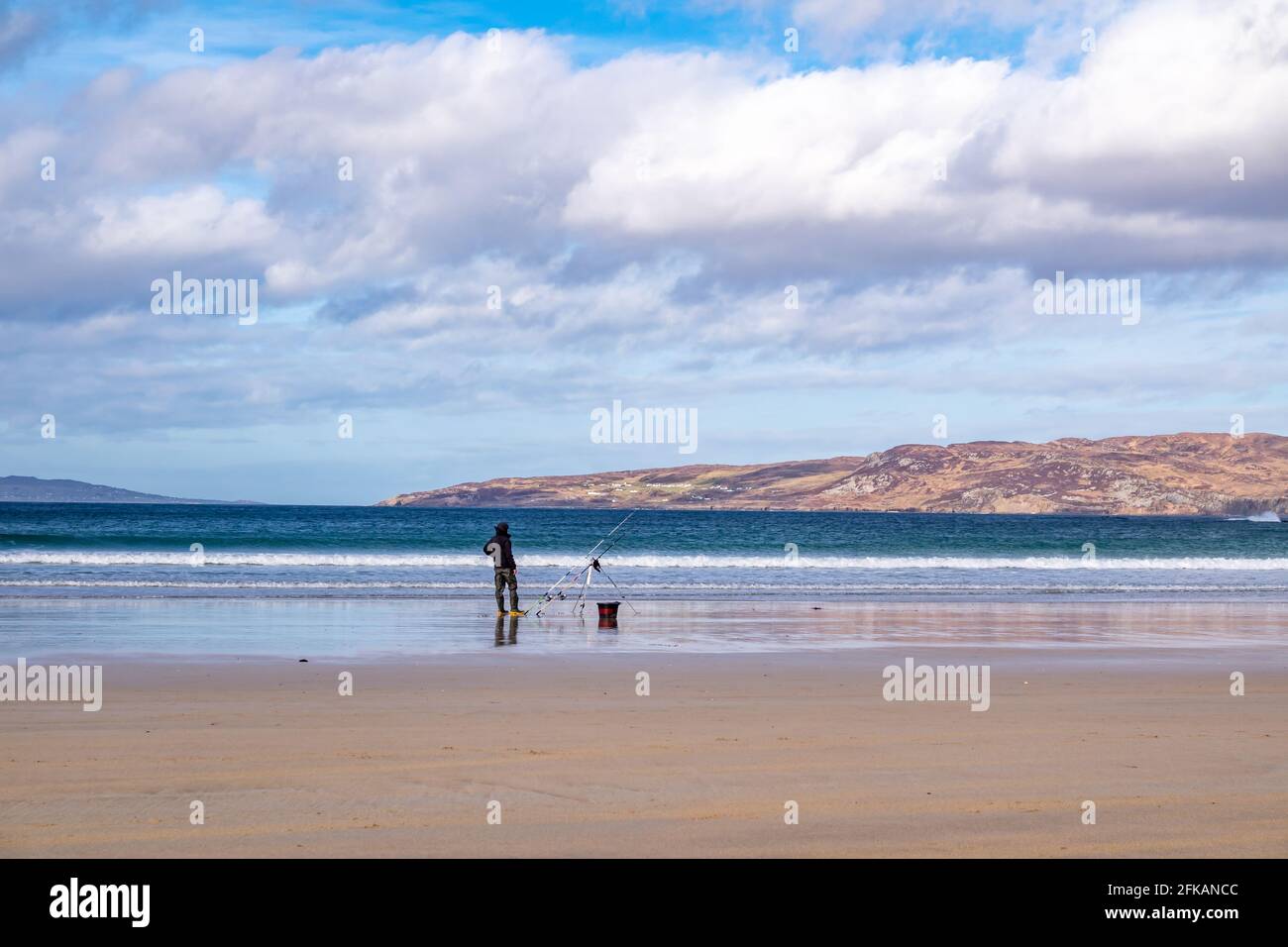 Sea fishing on Narin beach by Portnoo - Donegal, Ireland Stock Photo