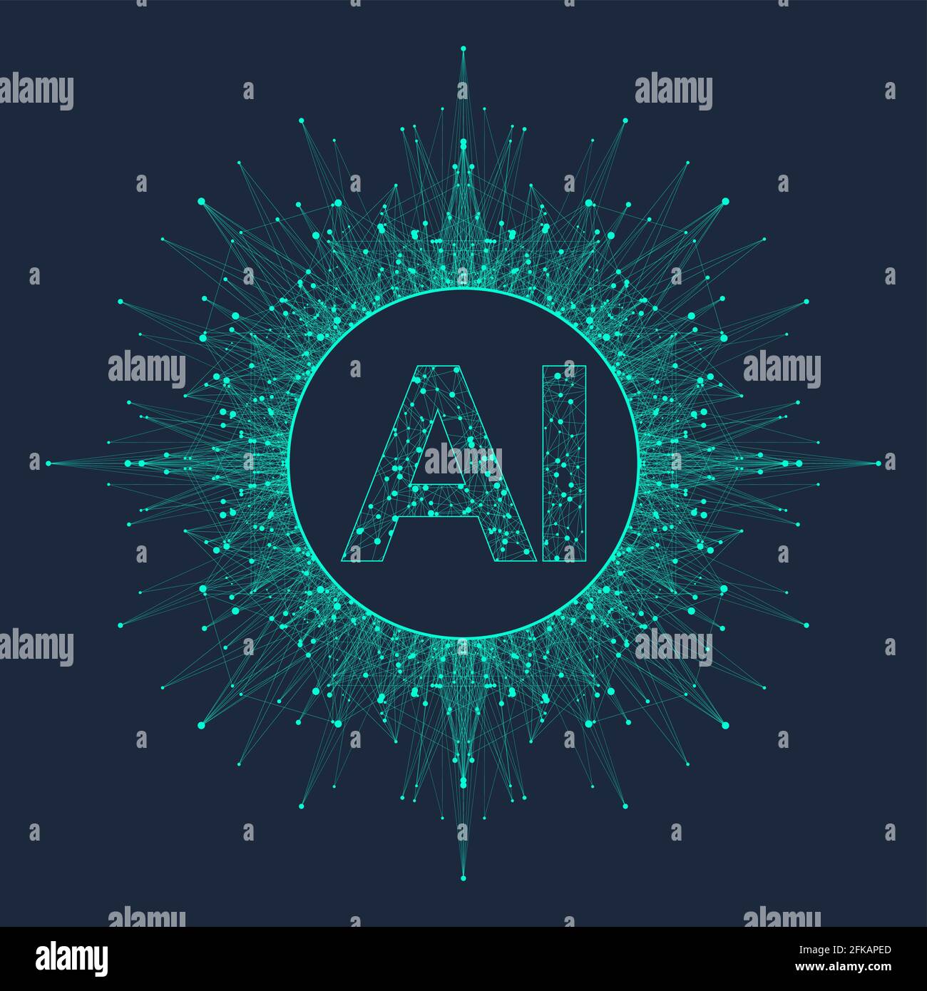 Artificial Intelligence Logo Plexus effect. Artificial Intelligence and Machine Learning Concept. Vector symbol AI. Neural networks and another modern Stock Vector