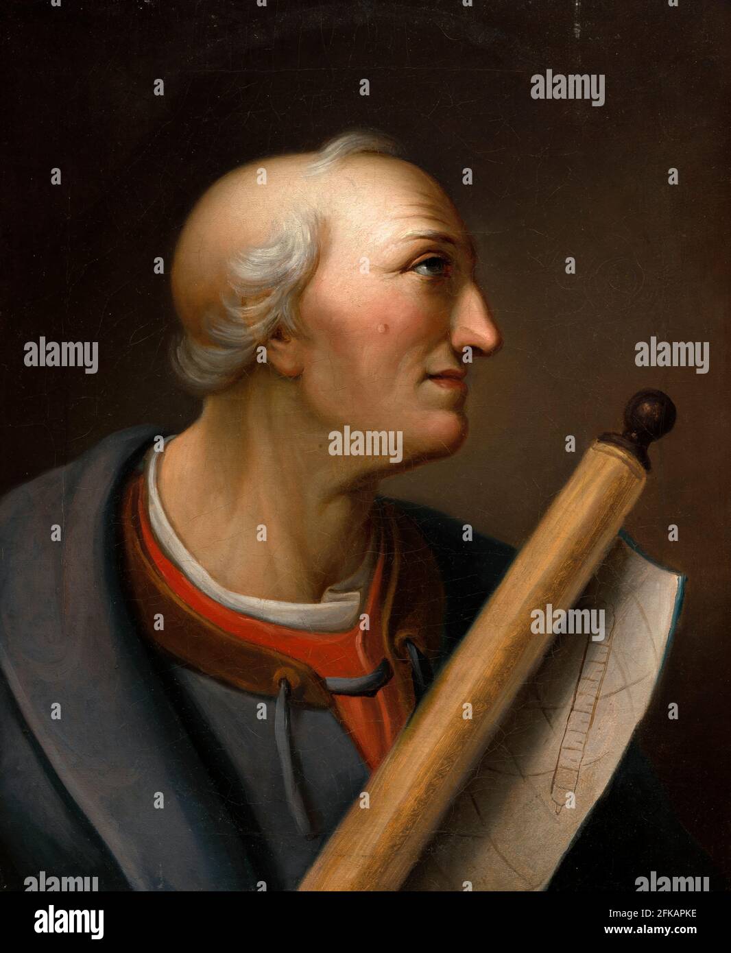 Portrait of Italian merchant and explorer Amerigo Vespucci holding a map painted in 1816 by Charles Willson Peale Stock Photo