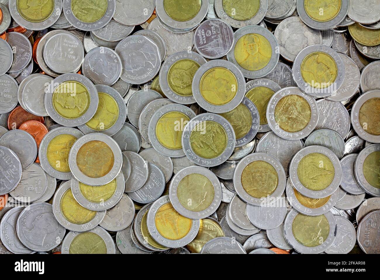 Different types of the Thai Baht coins Stock Photo