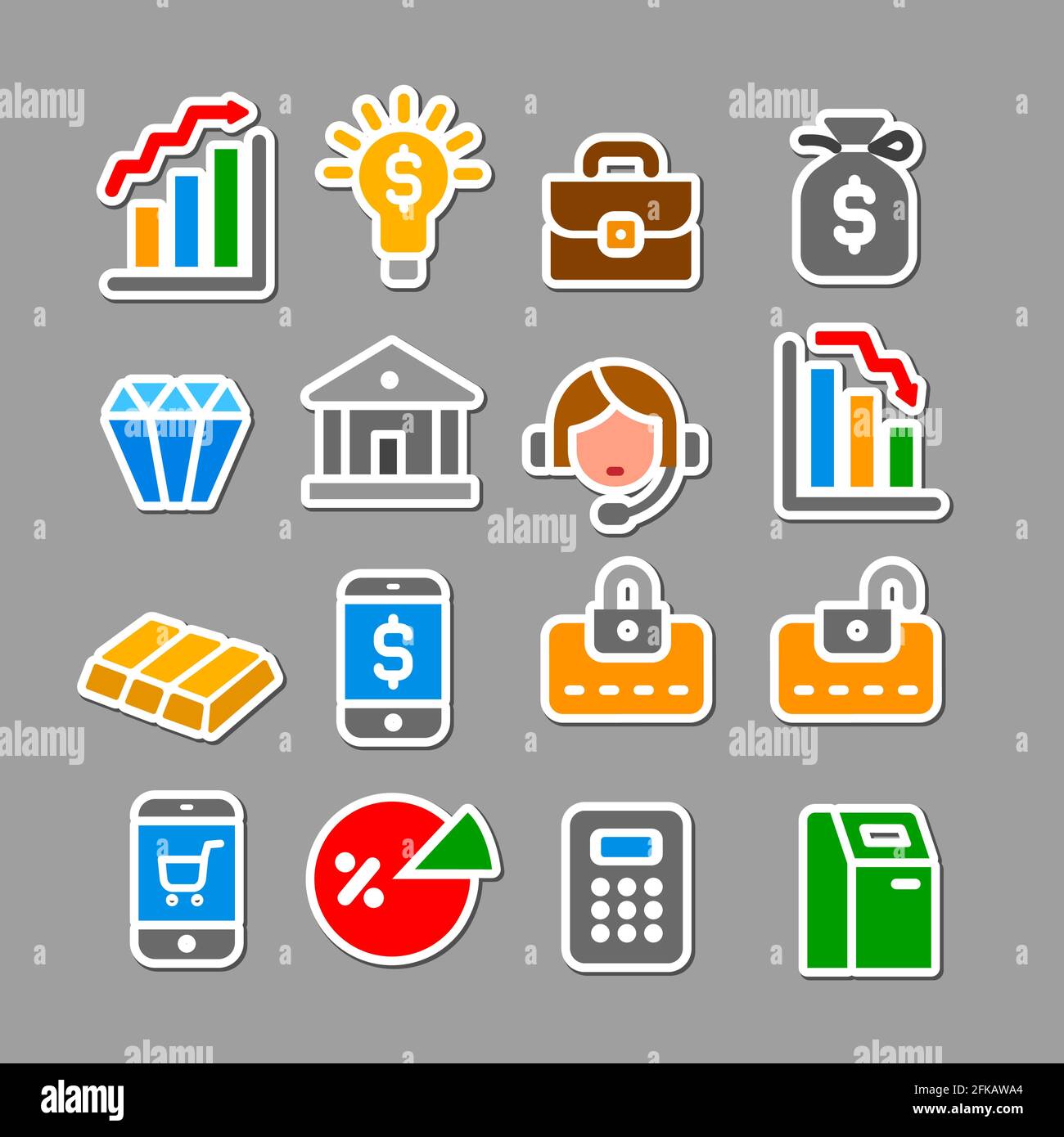 illustration of business and finance colorful stickers set Stock Vector