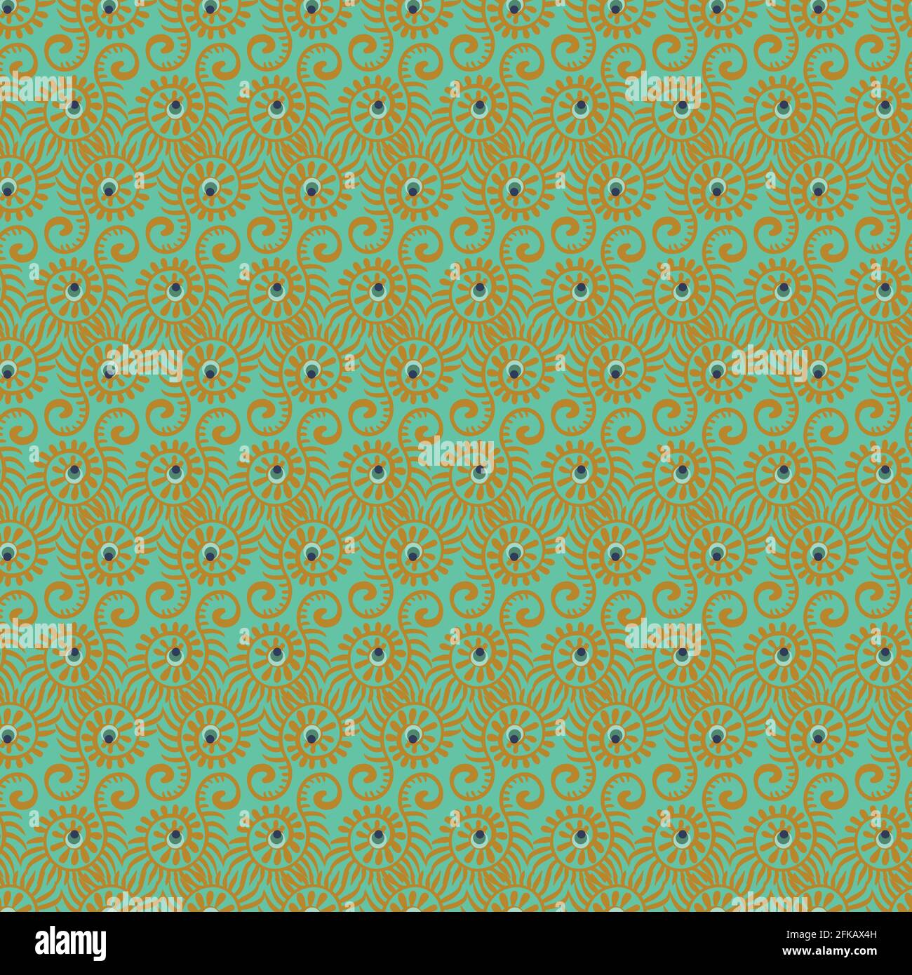 folk style peacock feather seamless vector pattern Stock Vector