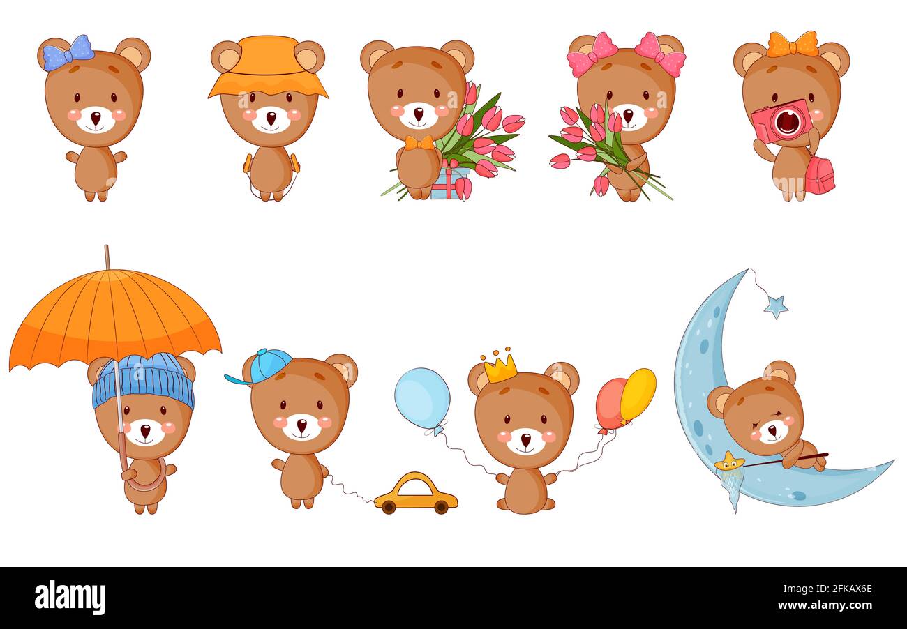 Cute cartoon baby bear set. Vector illustration Stock Vector Image ...
