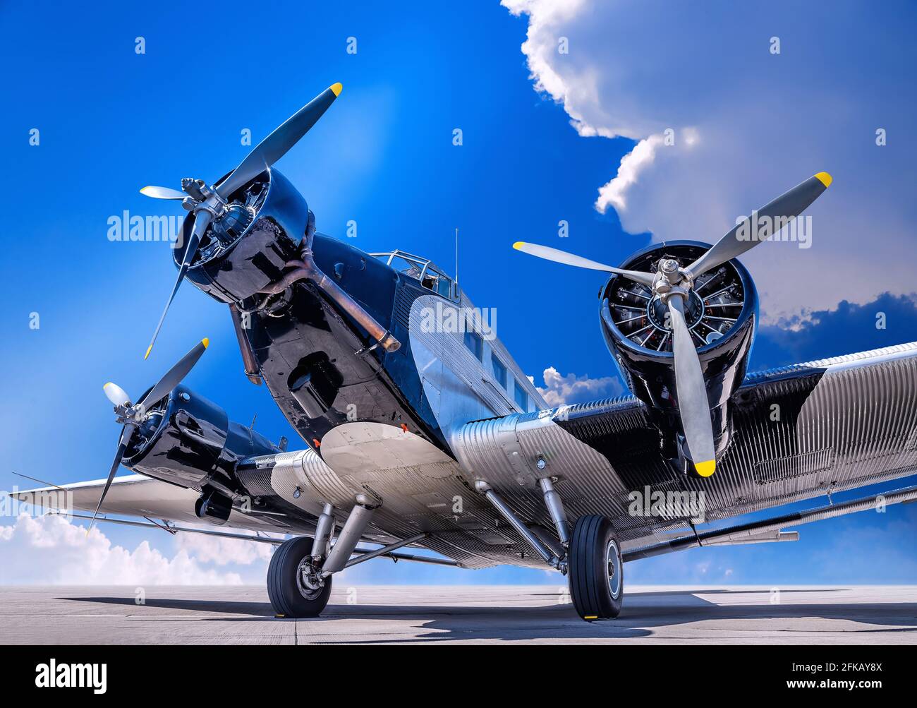 historical aircraft against a perfect blue sky Stock Photo