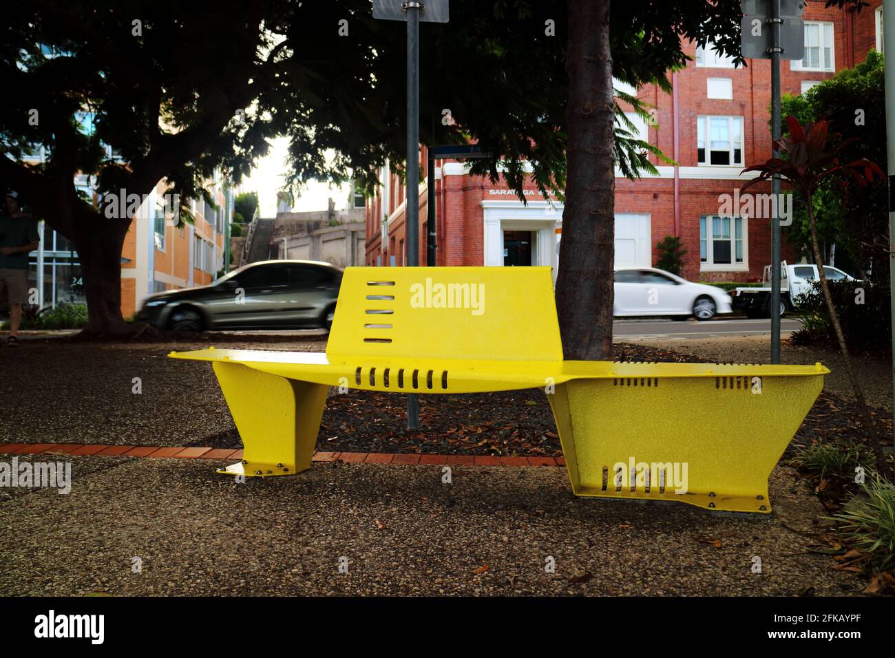 Yellow Submarine park bench Brisbane Australia Stock Photo