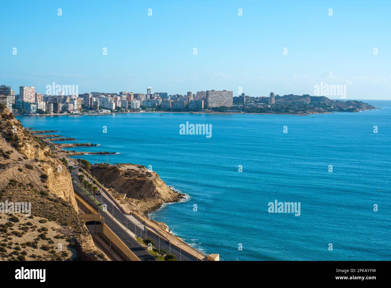 View of San Juan de Alicante district from a top view. Touristic city in Costa blanca. Mediterranean Sea. Region of Valencia, Spain Stock Photo