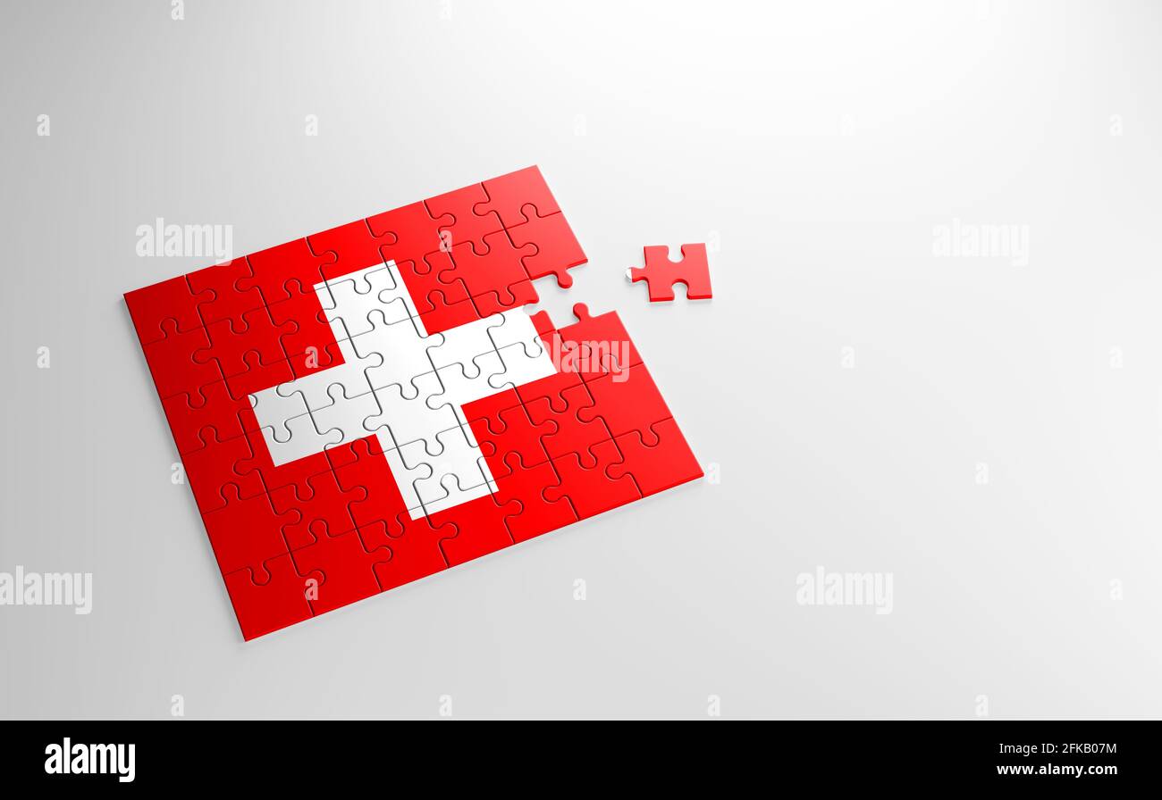 A jigsaw puzzle with a print of the flag of Switzerland, pieces of the  puzzle isolated on white background. Fulfillment and perfection concept.  Symbol Stock Photo - Alamy