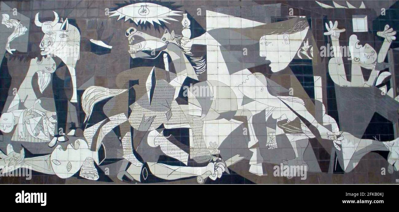 Pablo Picasso - Guernica - Wall mural copy of the famous painting. Stock Photo