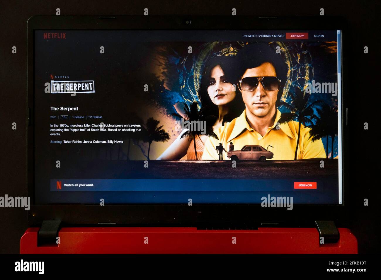 laptop screen with Netflix tv series The Sinner Stock Photo