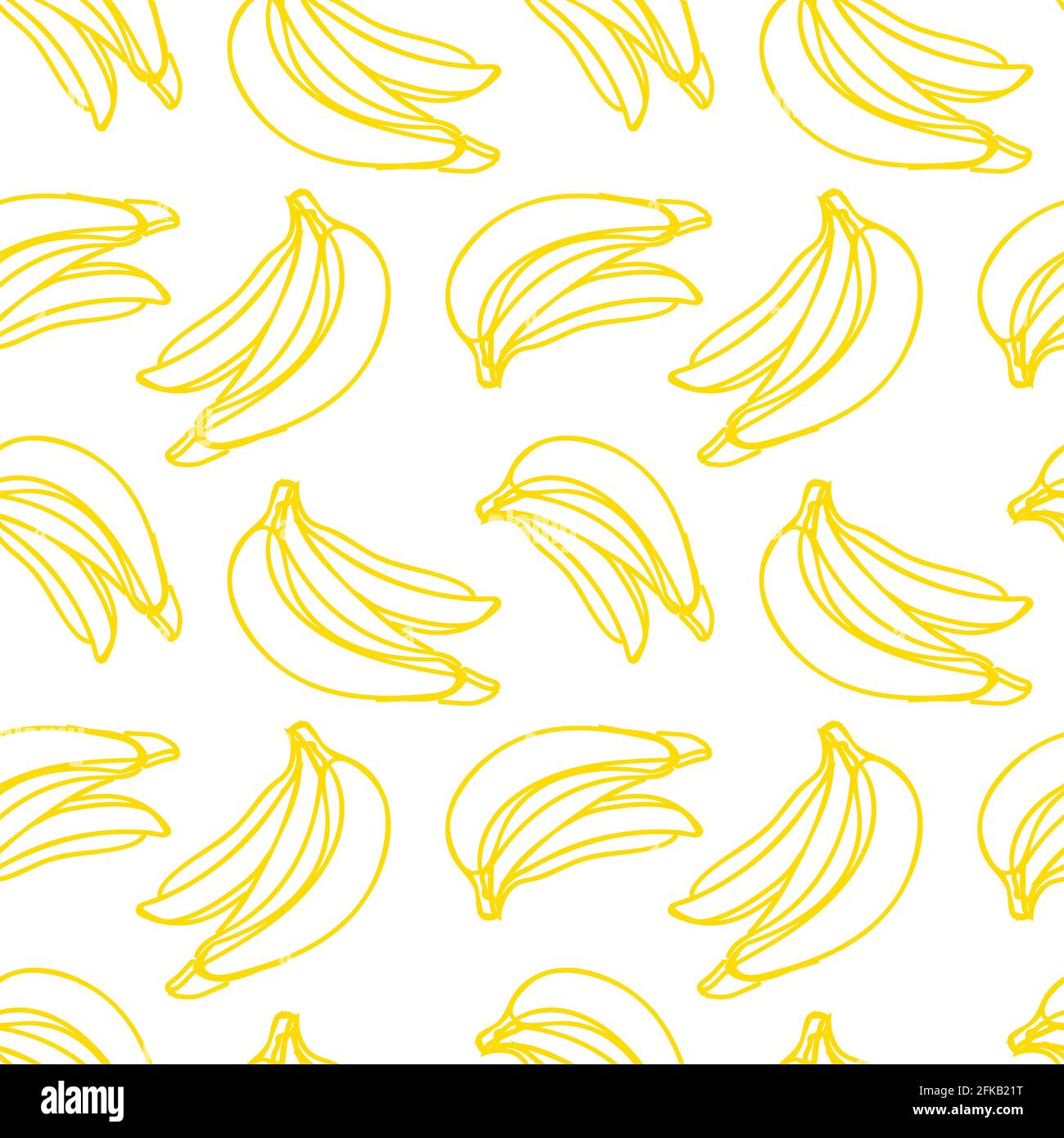 Vector seamless pattern with illustration of bananas in line art yellow ...