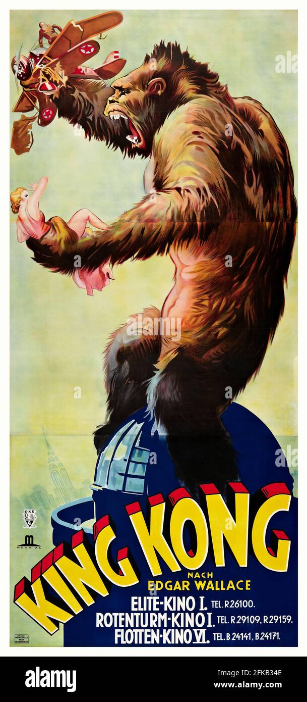 King Kong, movie poster 1933. Featuring Fay Wray, Bruce Cabot, Robert Armstrong, Frank Reicher. Adventure / Fantasy / Action / Romance. Stock Photo