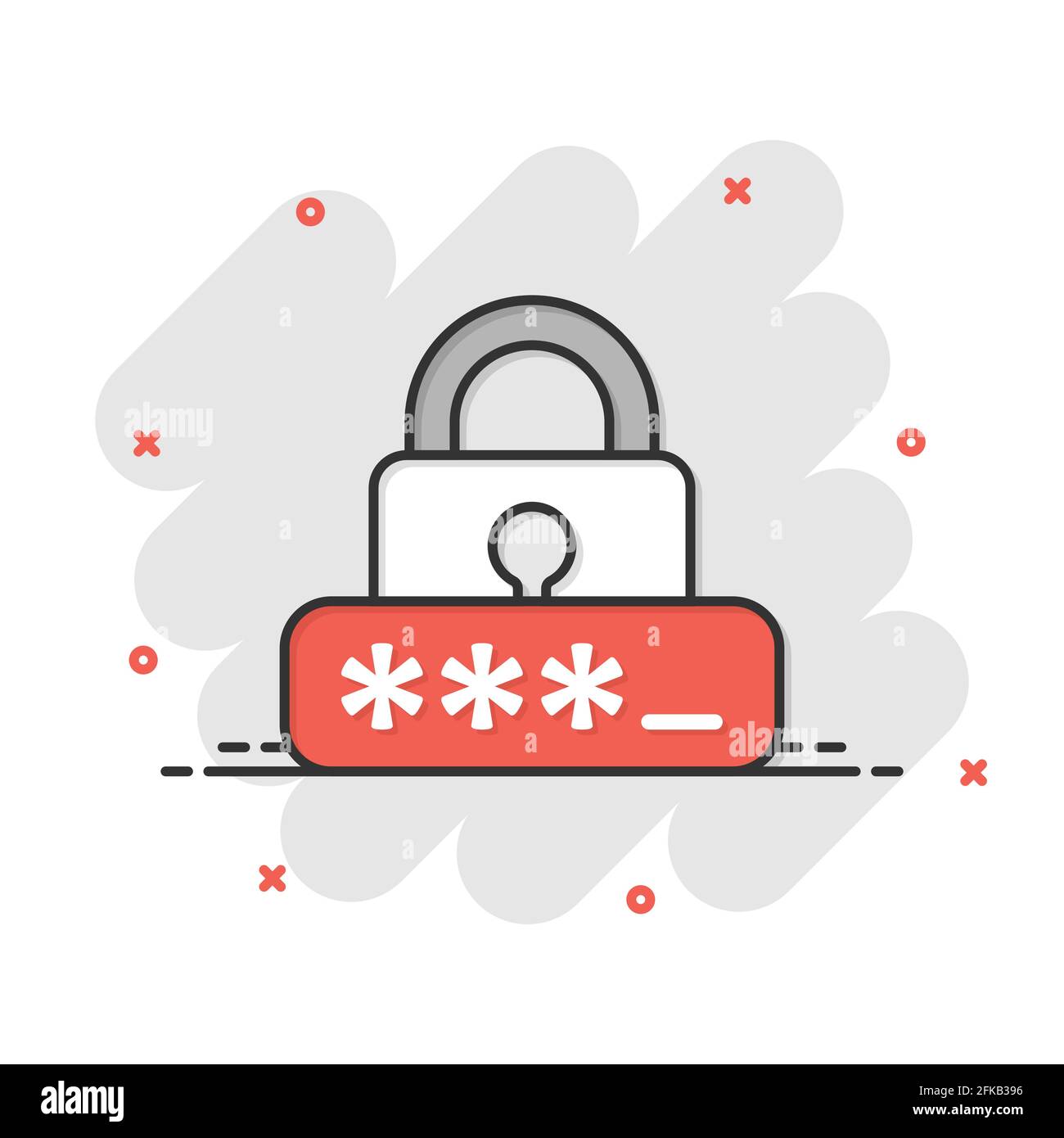 Login icon in comic style. Password access cartoon vector illustration ...