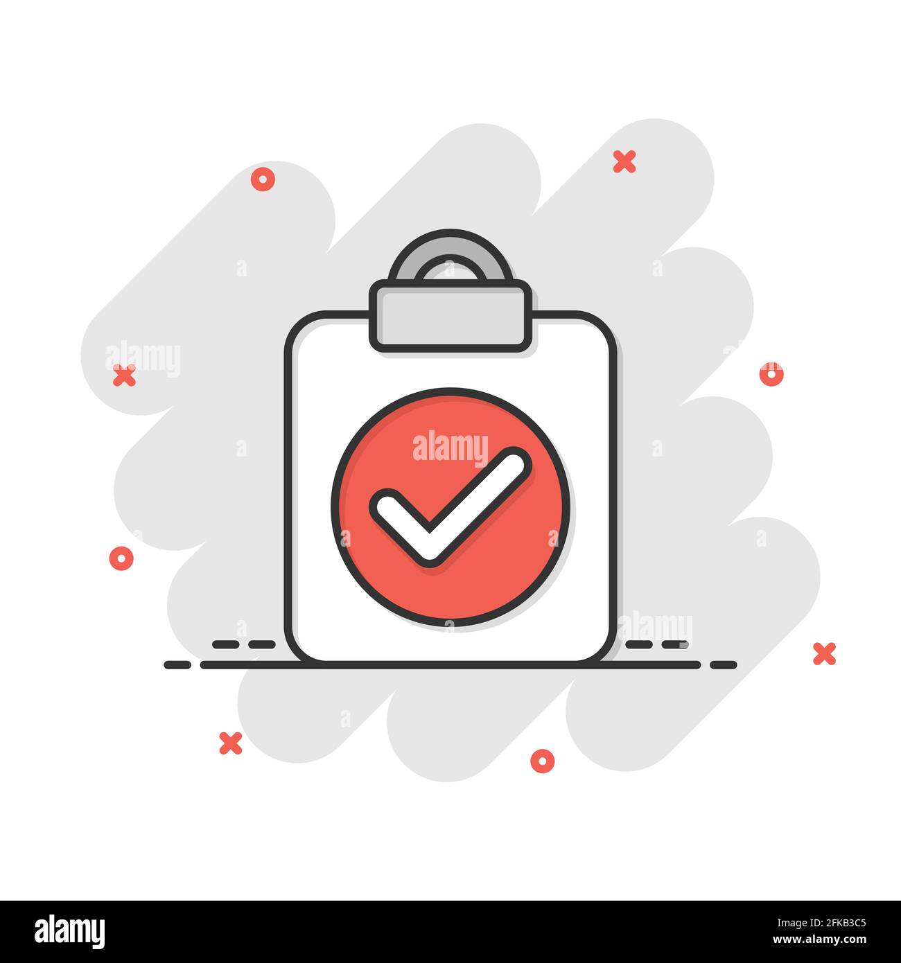 Document checkbox icon in comic style. Test cartoon vector illustration ...