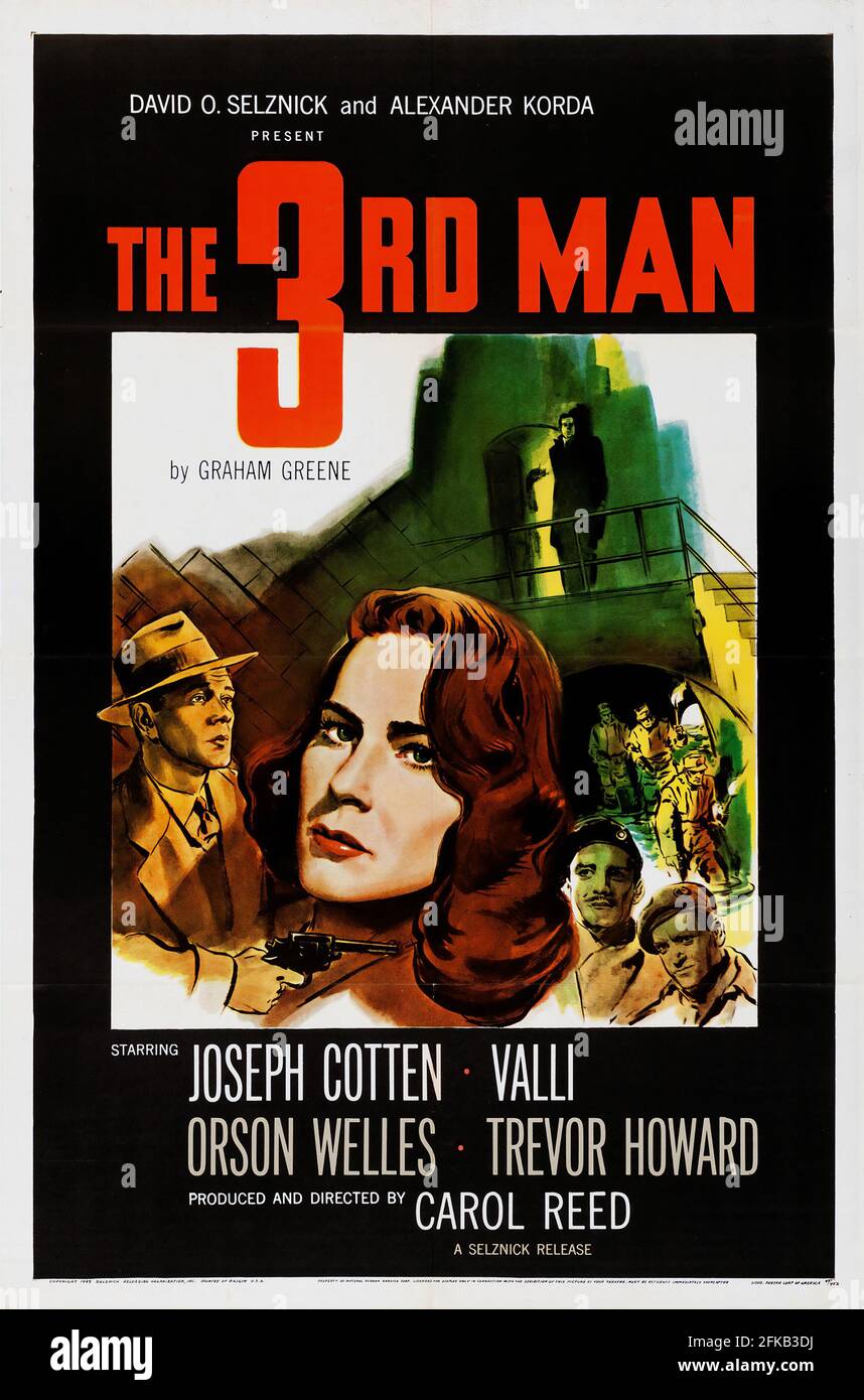 The Third Man is a 1949 film noir directed by Carol Reed, written by Graham Greene and starring Joseph Cotten, Alida Valli and Orson Welles. Stock Photo