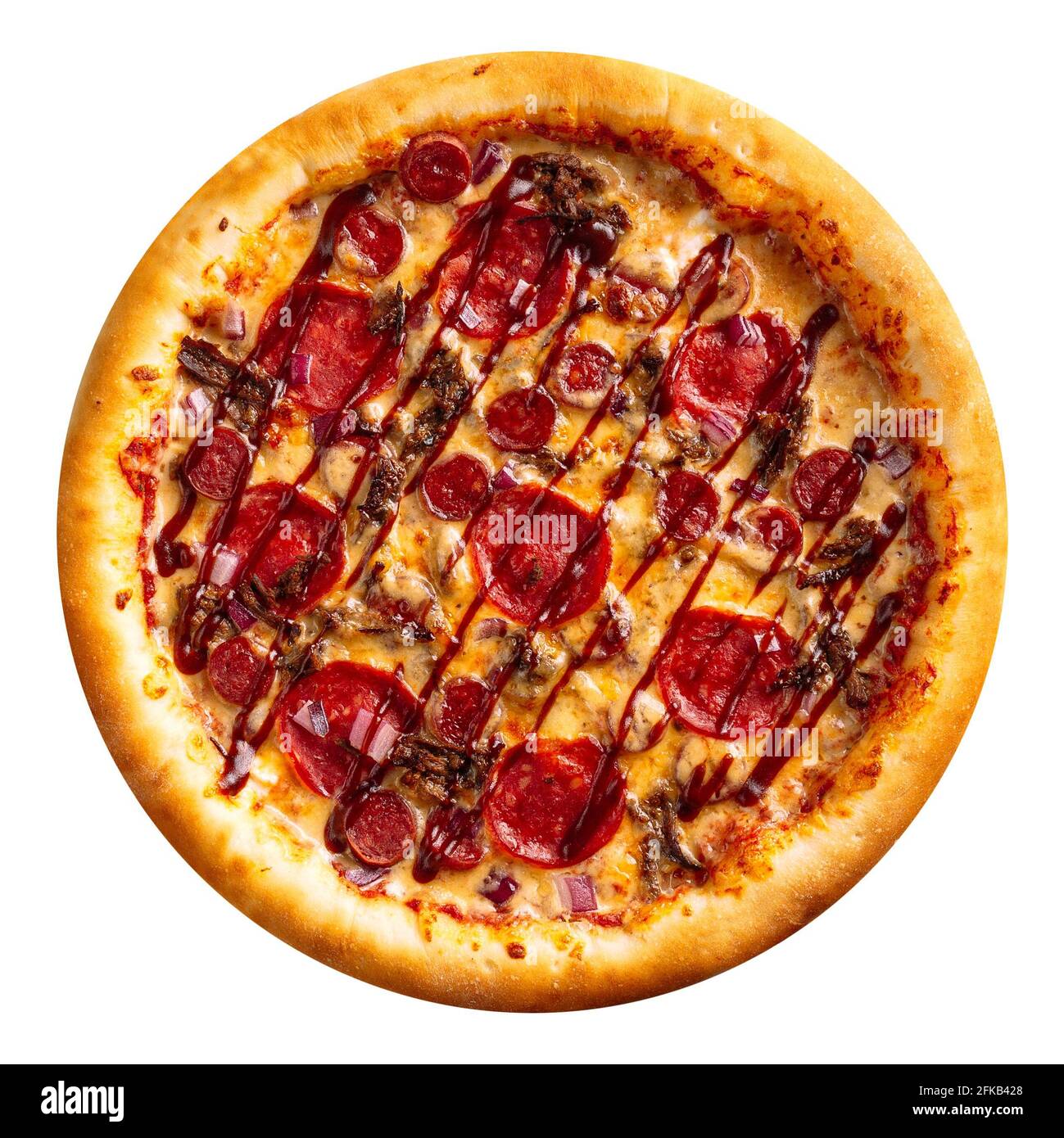 Isolated pepperoni pizza with barbecue sauce Stock Photo - Alamy