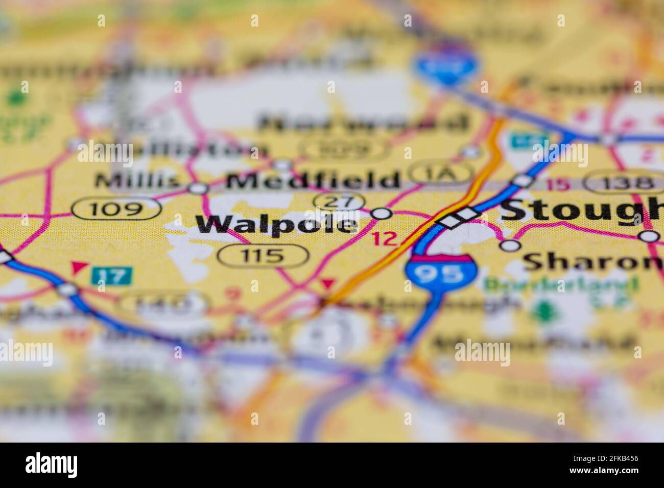 Walpole Massachusetts USA Shown on a Geography map or road map Stock