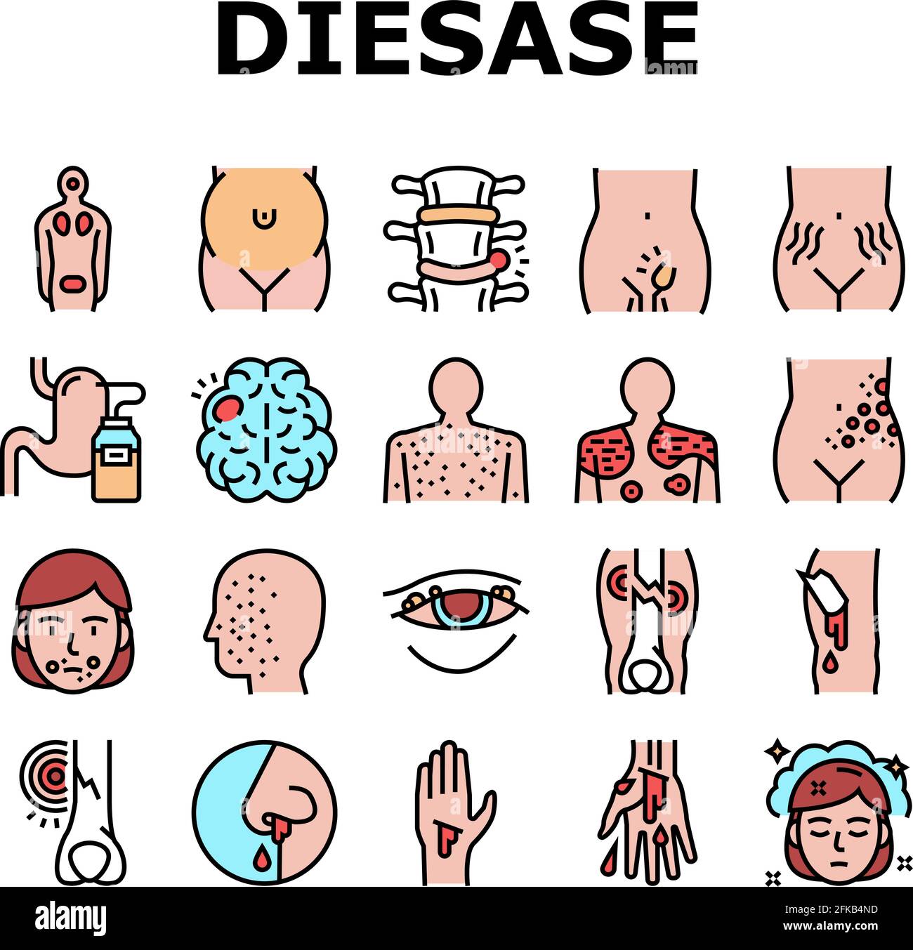 Disease Health Problem Collection Icons Set Vector Stock Vector Image ...