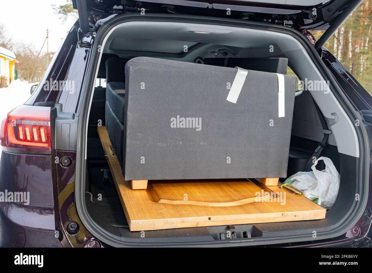 furniture in the passenger car. SUV large trunk volume. no people. close up Stock Photo Alamy
