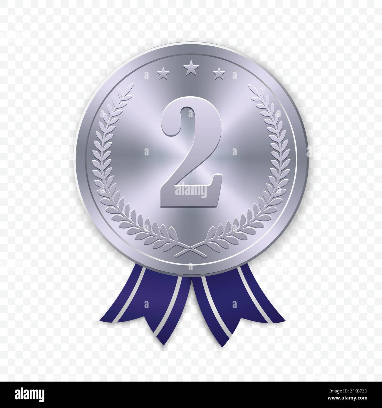 Vector 3d Realistic silver medal, Second place winner award Stock Vector