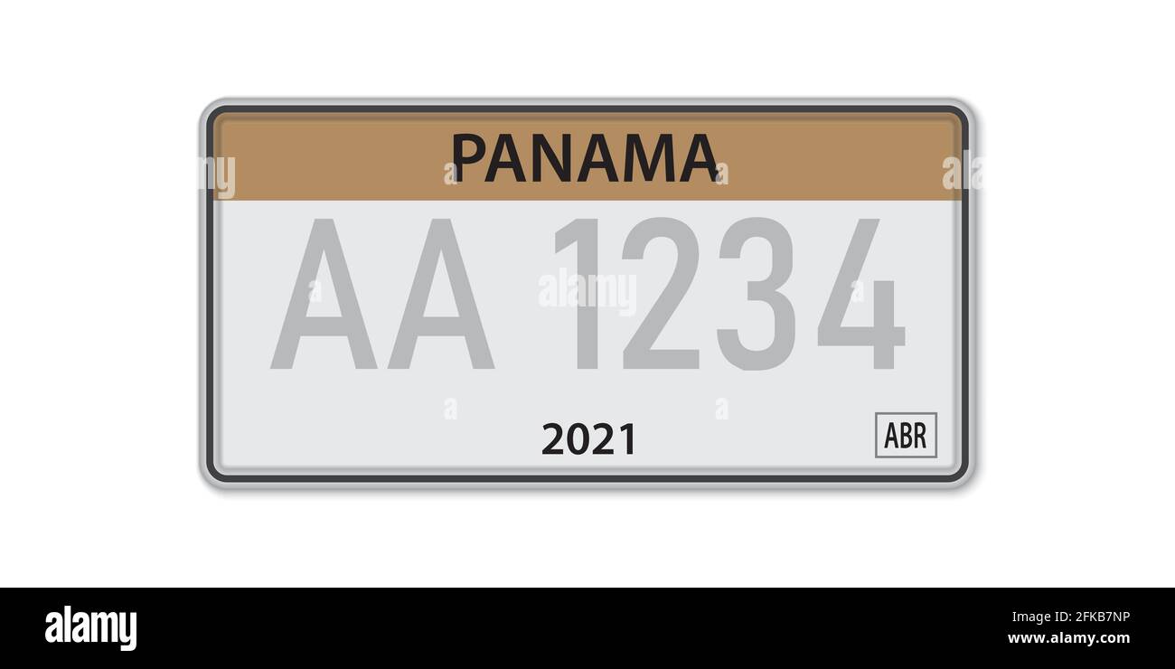 Car number plate . Vehicle registration license of Panama. American Standard sizes Stock Vector