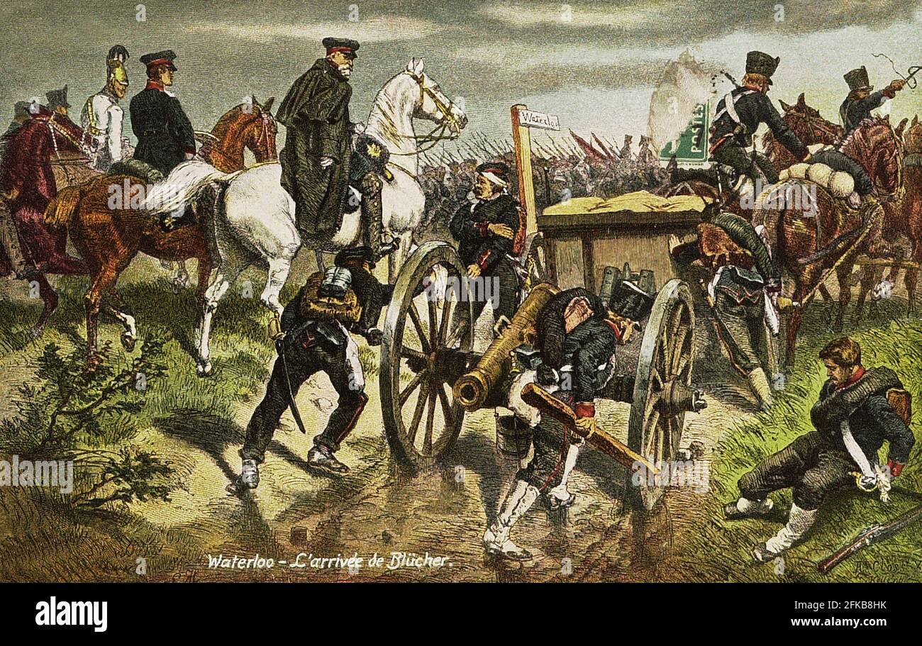 Battle of Waterloo: The arrival of Prince Gebhard Von Blücher. 18th June 1815  Paris, Fondation Napoléon Stock Photo