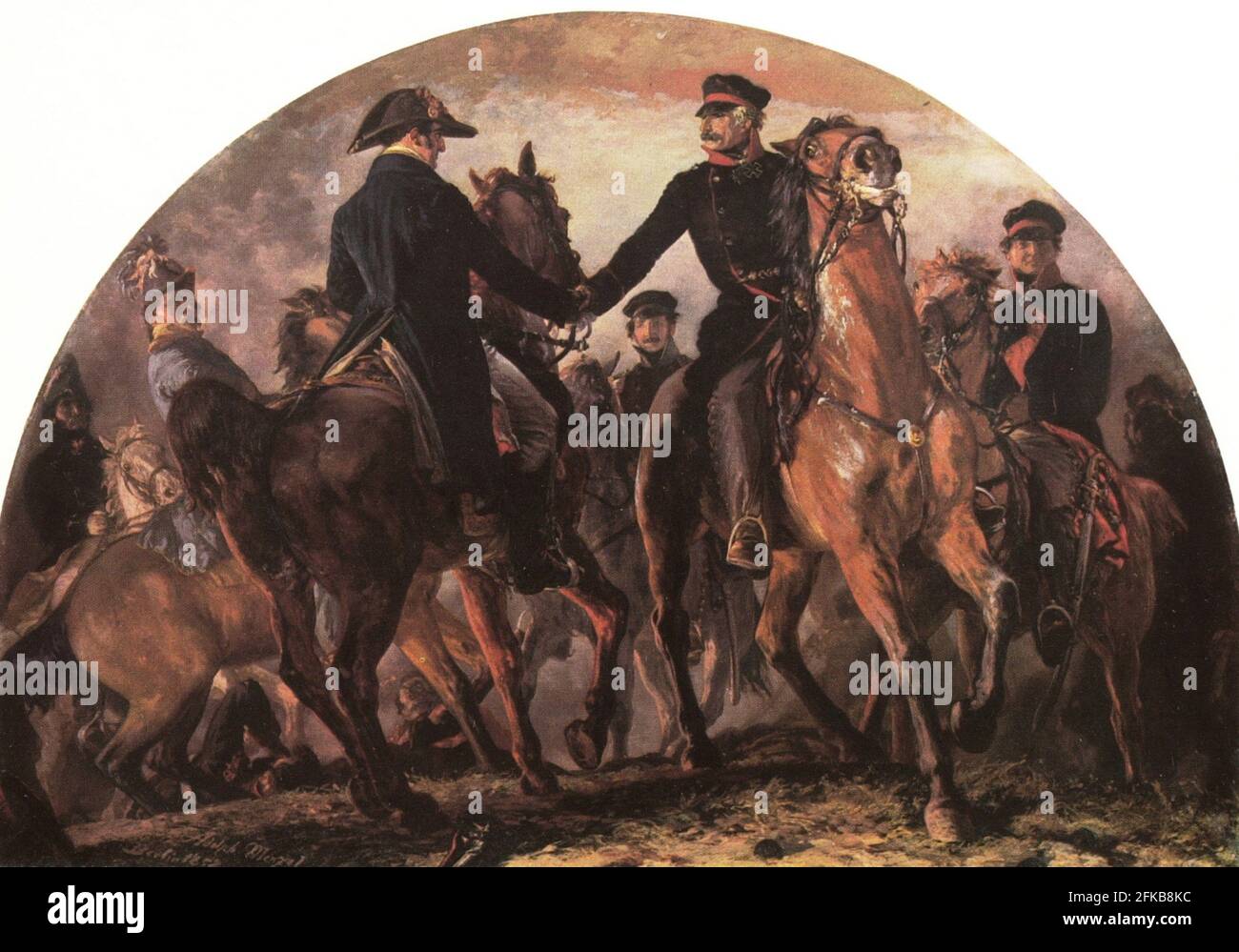 Battle of Waterloo the meeting of generals Wellington and Blücher