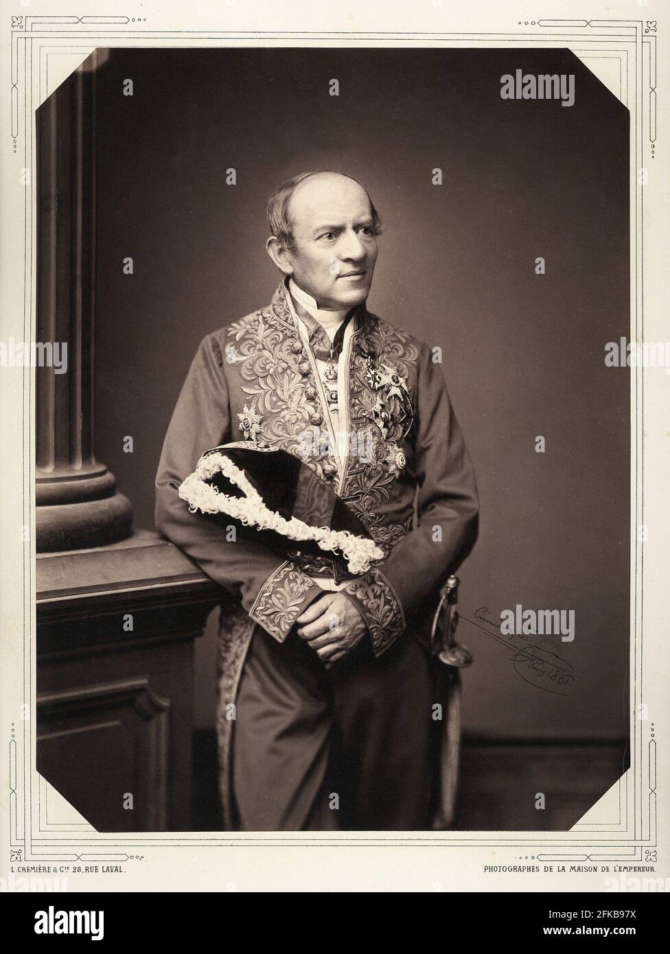 Duke Charles Tascher de la Pagerie, First Chamberlain of the Emperor. Photograph (1861) by Léon Crémière, photographer to the Emperor.  Forms part of a portfolio of 40 portraits documenting prominent figures of the Second Empire.  Paris, Fondation Napoléon Stock Photo