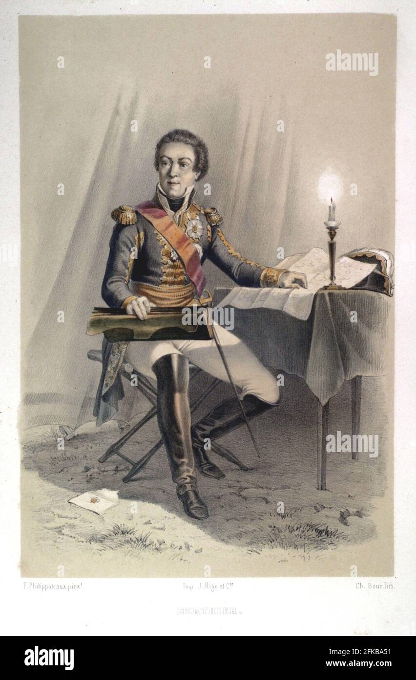 Alexandre Berthier 1753-1815. Marshal of France, Prince de Wagram, de Neufchâtel, de Valangiu and Vice-Constable of France. Le siècle de Napoléon (The Age of Napoleon) Paintings by F. Philippoteaux. Lithography by Ch. Bour. 1846. Stock Photo