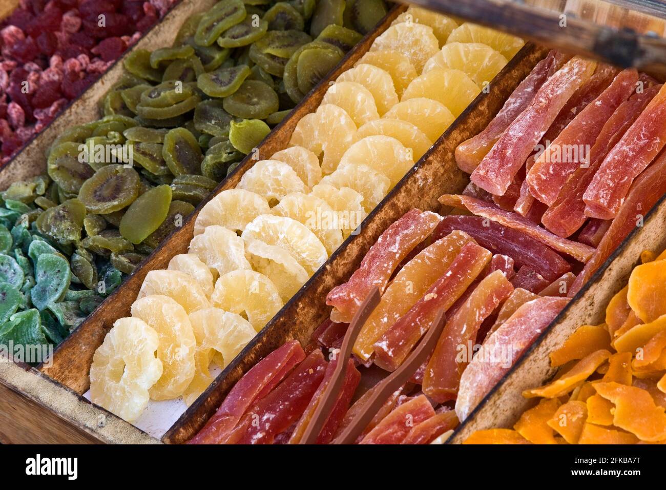 candy fruits at a market stand Stock Photo